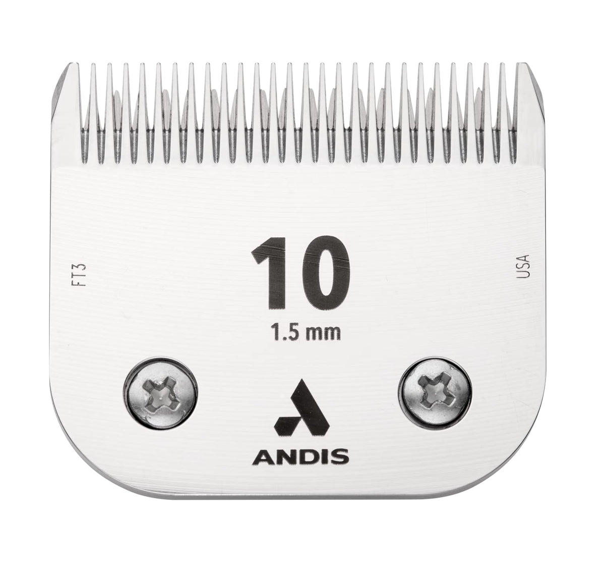 Andis Ceramic Edge blade closeup, size 10, precise trimming for paws, face, and tail.