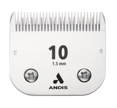 Andis Ceramic Edge blade closeup, size 10, precise trimming for paws, face, and tail.