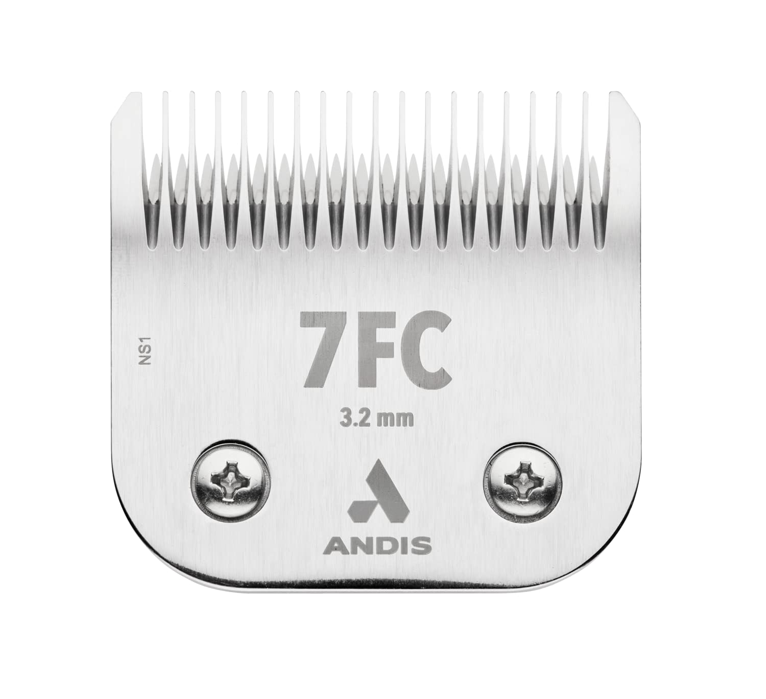 Andis Ceramicedge 7FC 1/8-inch close-up shows a carbon-infused steel blade for cooler, durable performance.