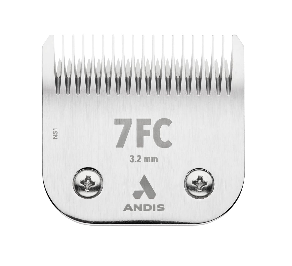 Andis Ceramicedge 7FC 1/8-inch close-up shows a carbon-infused steel blade for cooler, durable performance.
