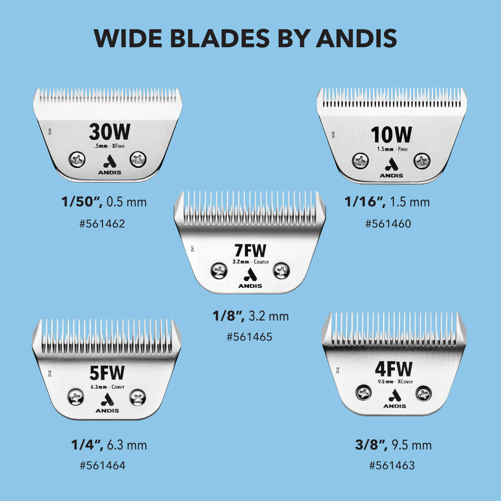 Andis ceramicEDGE 5FW detail highlights corrosion-resistant carbon-steel lower blade.