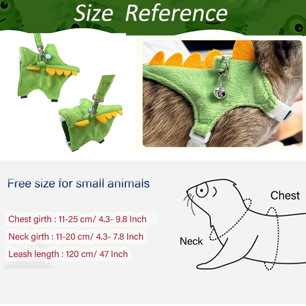 Anelekor green dinosaur walking outfit on a tiny pet during a sunny outdoor moment.