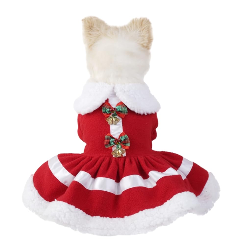 Anelekor red puppy dress santa coat on small pets, snap closure for quick dressing.
