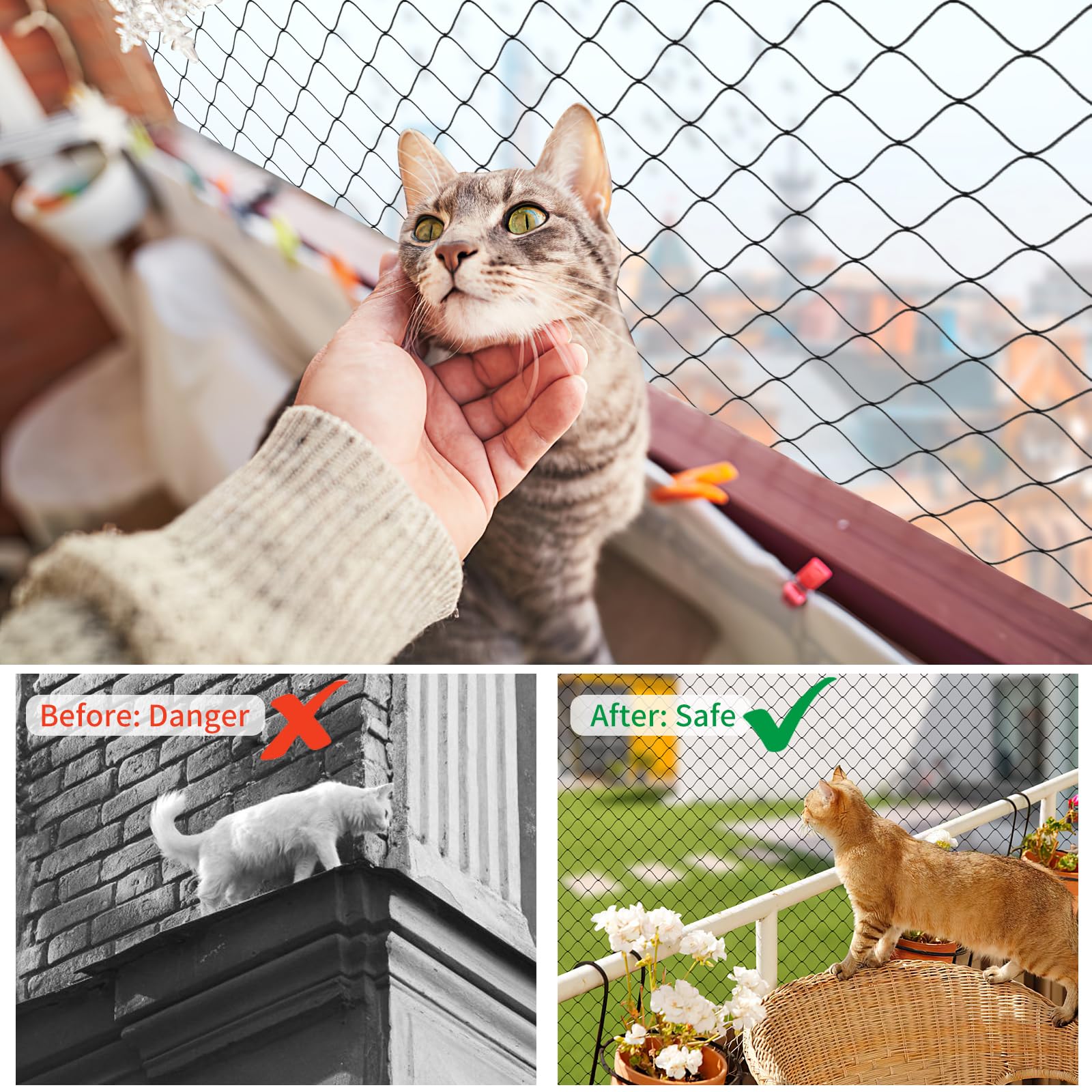 AnExer cat balcony net bundle includes rope and anchors for easy setup.