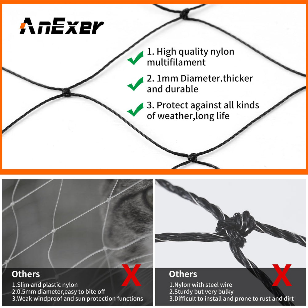 AnExer cat balcony net multi-scenario use shown on balcony and garden.