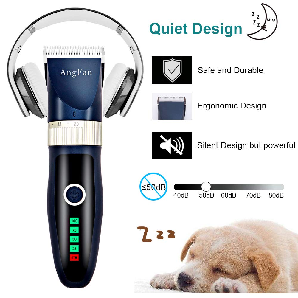 ANGFAN cordless pet clippers in use for dogs and cats.