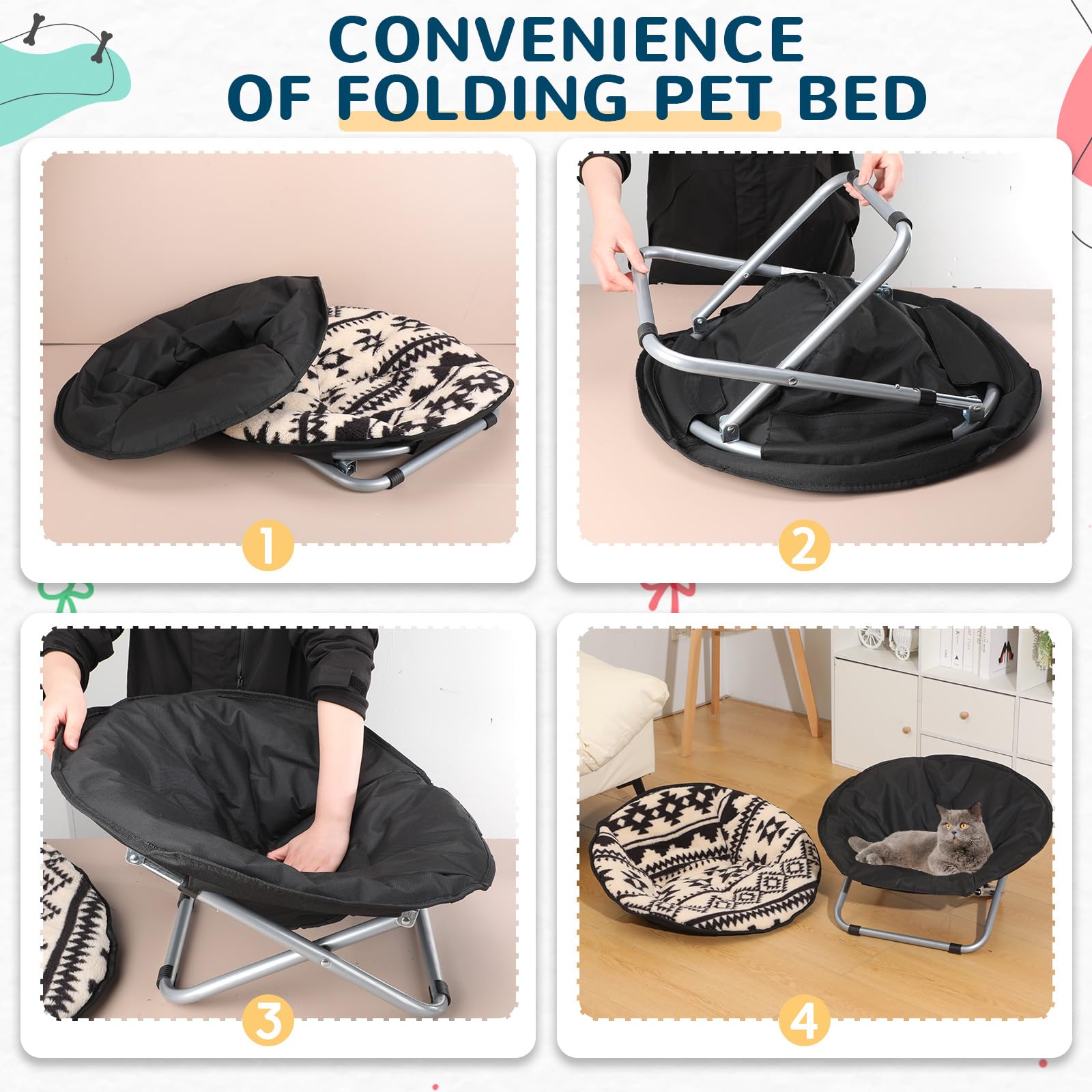 Anglechic adjustable-dog-chair-cat-seat highlights dual height levels for comfy naps.