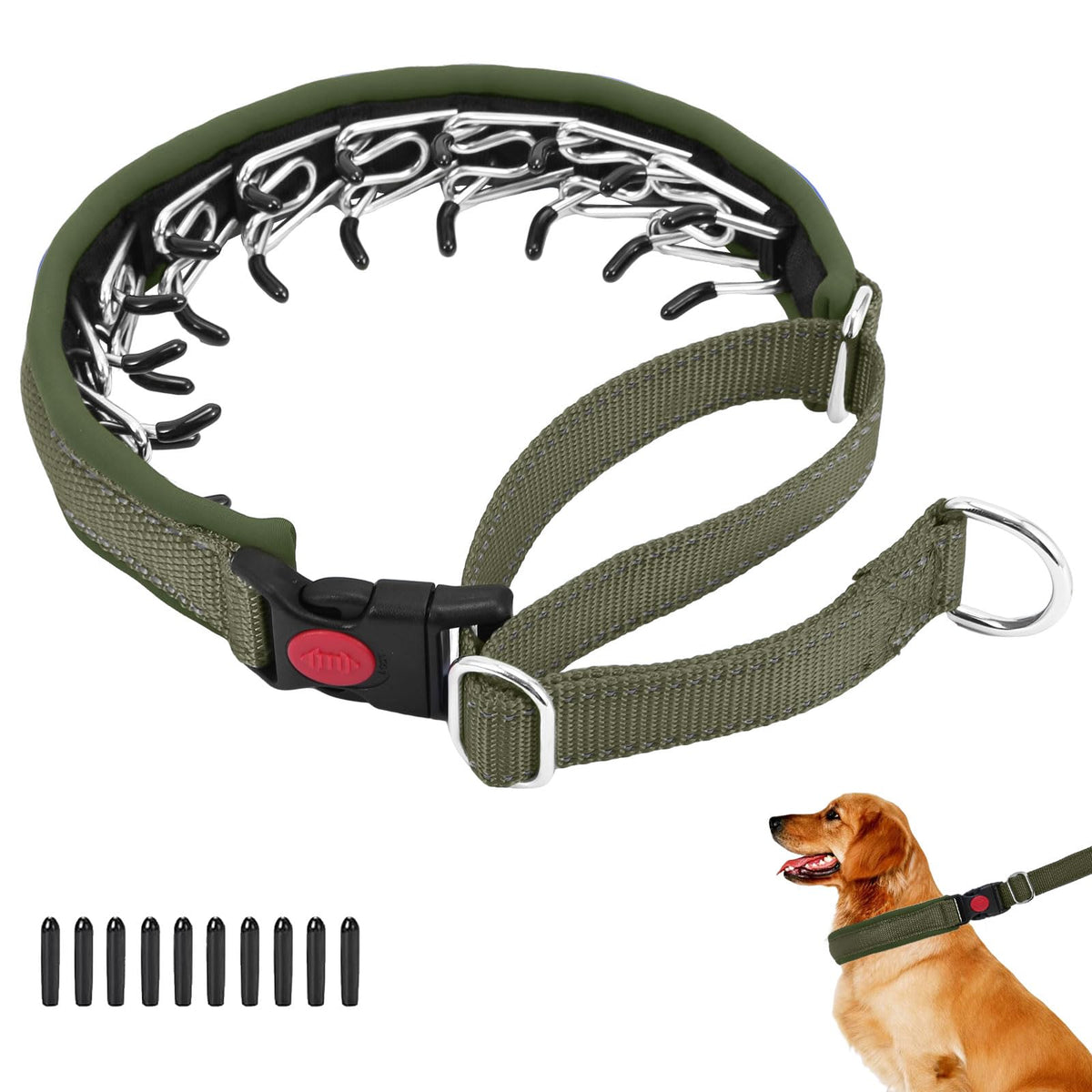 Anglevate Martingale collar Army Green front view with quick-release buckle for easy daily training