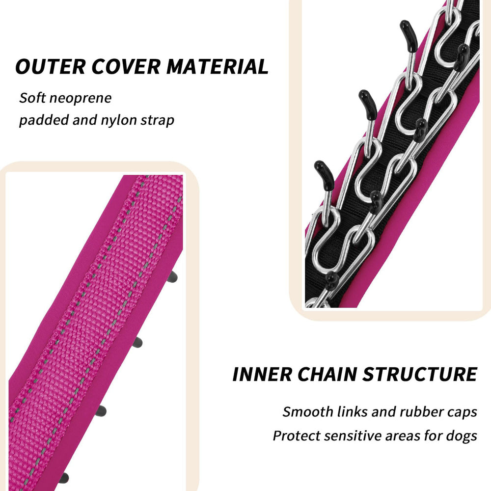 Anglevate Martingale collar inner chain close-up emphasizes rust-proof stainless steel for longevity.