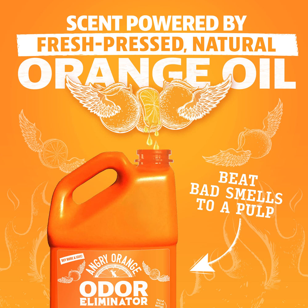 Angry Orange cleaning hard surface floor—effective stain and odor removal.