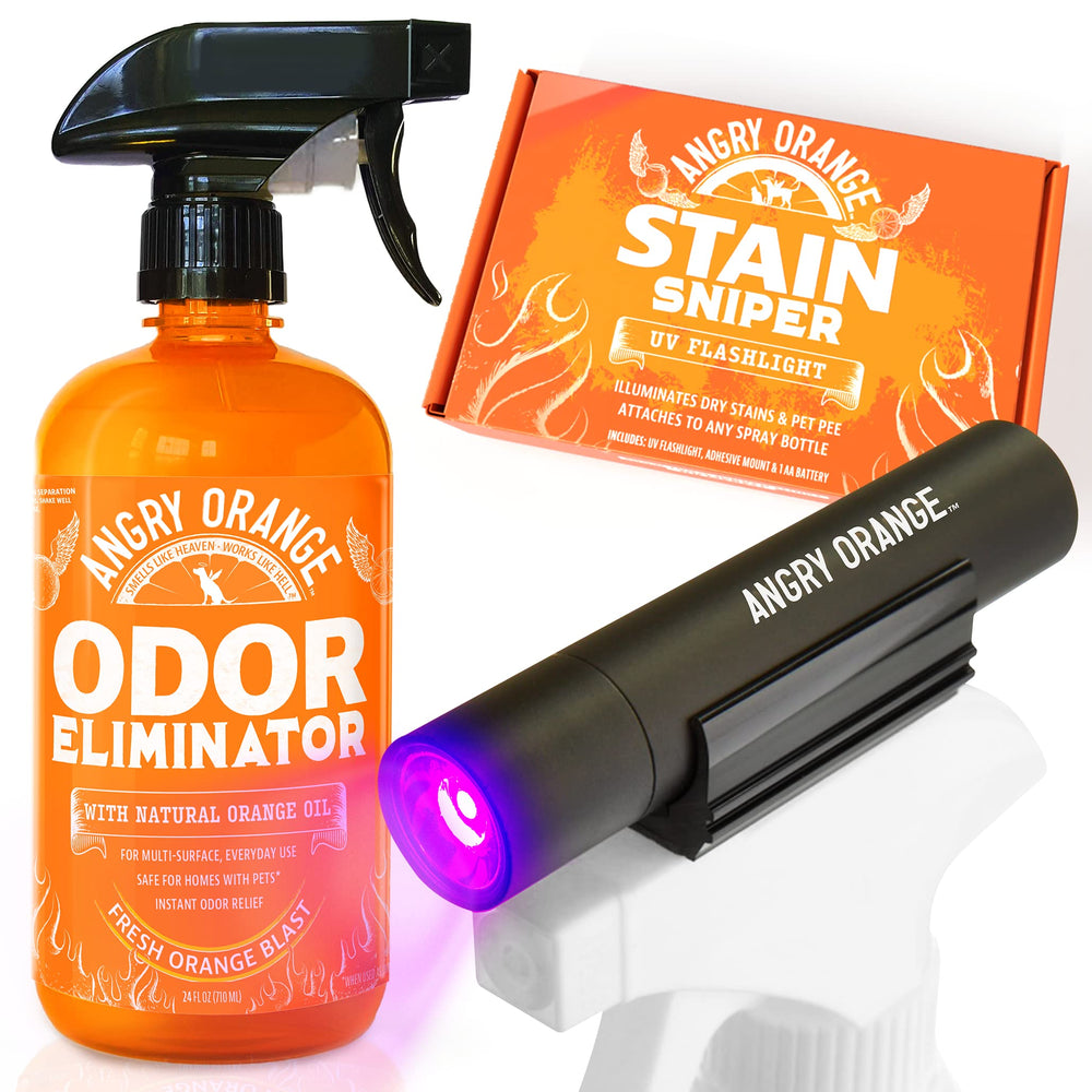 ANGRY ORANGE odor eliminator bottle pour shows powerful odor-fighting action