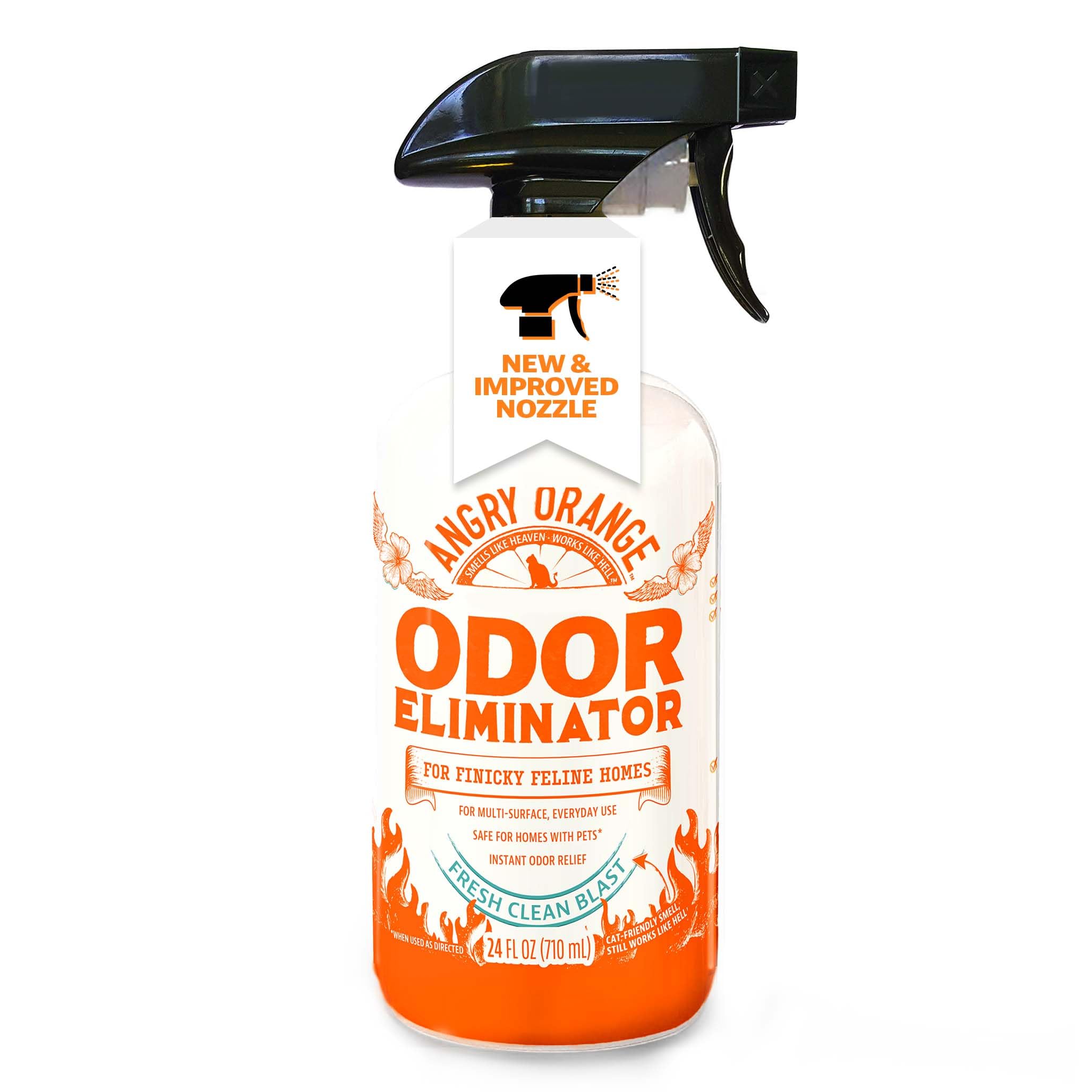 ANGRY ORANGE pet odor eliminator bottle demonstrates fast odor removal for pets