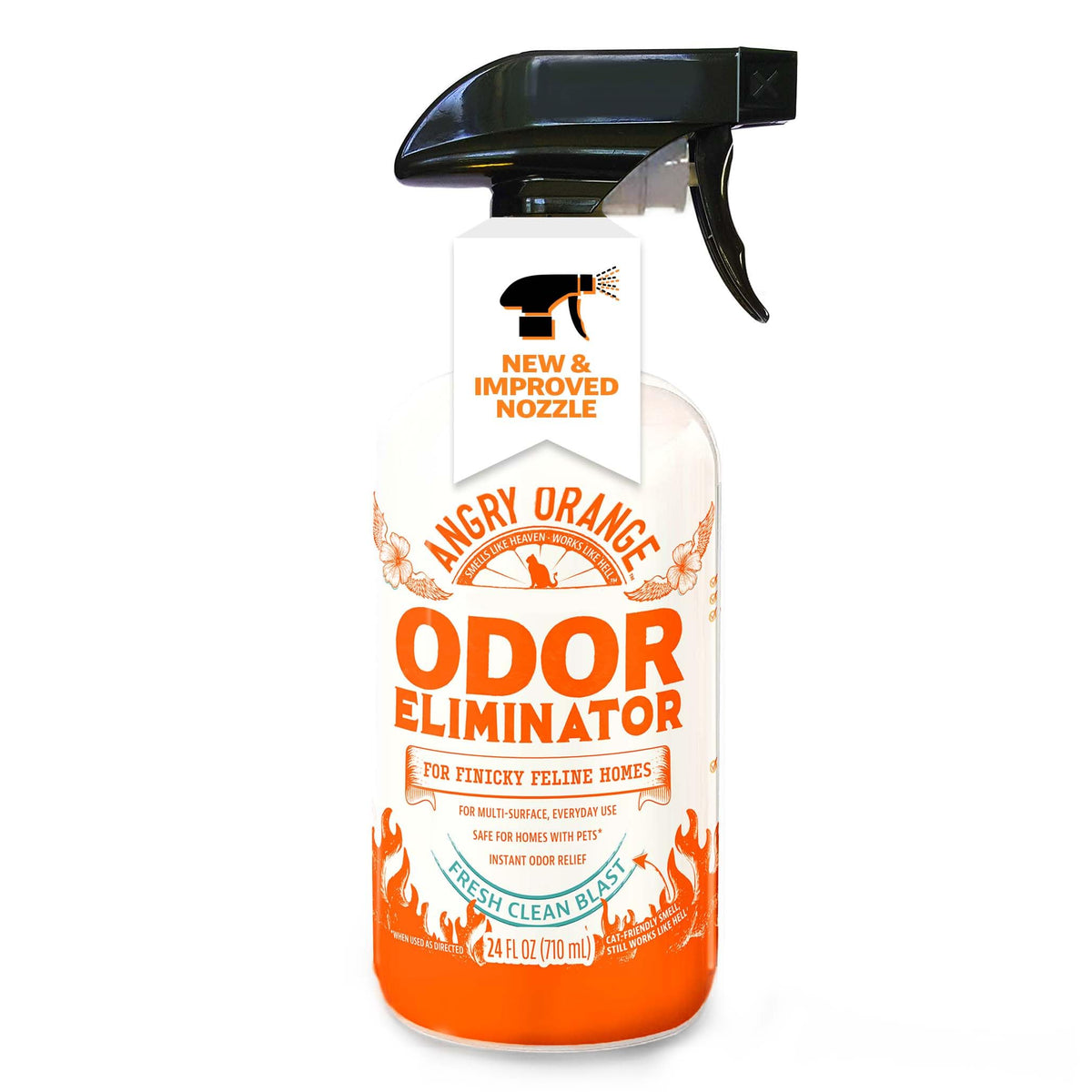 ANGRY ORANGE pet odor eliminator bottle demonstrates fast odor removal for pets