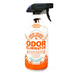 ANGRY ORANGE pet odor eliminator bottle demonstrates fast odor removal for pets