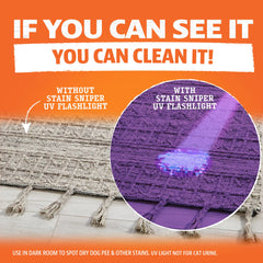 ANGRY ORANGE UV flashlight blacklight demonstrates locating hidden pet urine stains