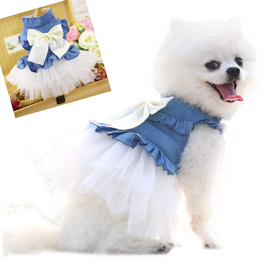 ANIAC blue denim dress small dog front view for comfortable daily wear