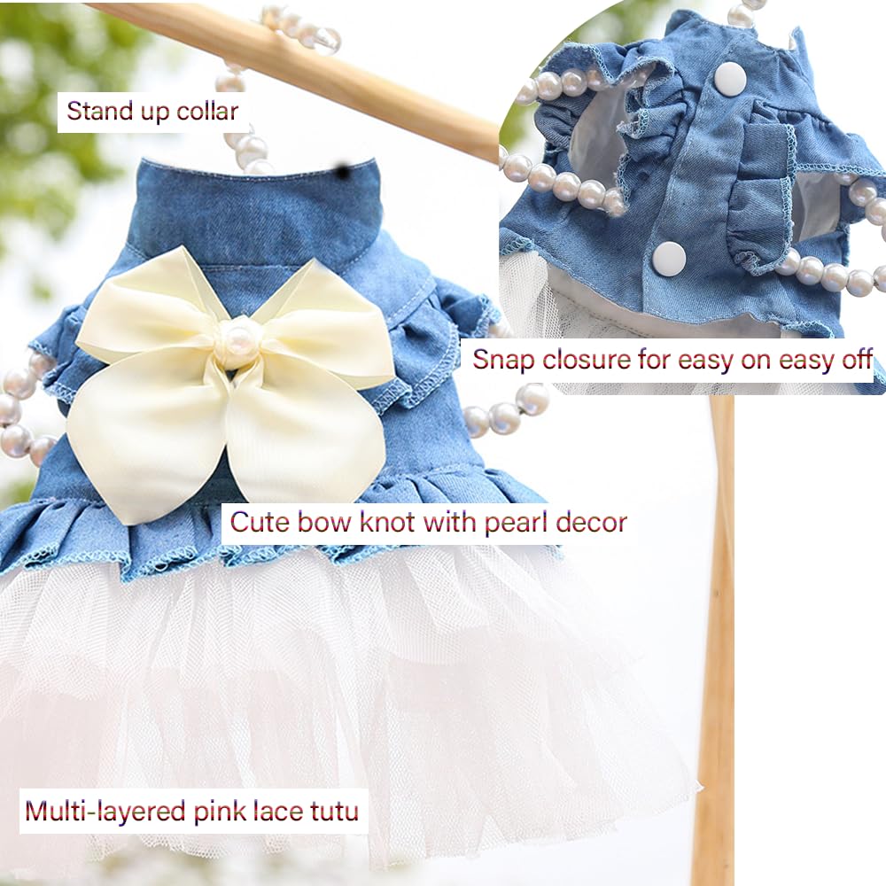 ANIAC Blue Denim Dress white lace tutu accentuates cute look