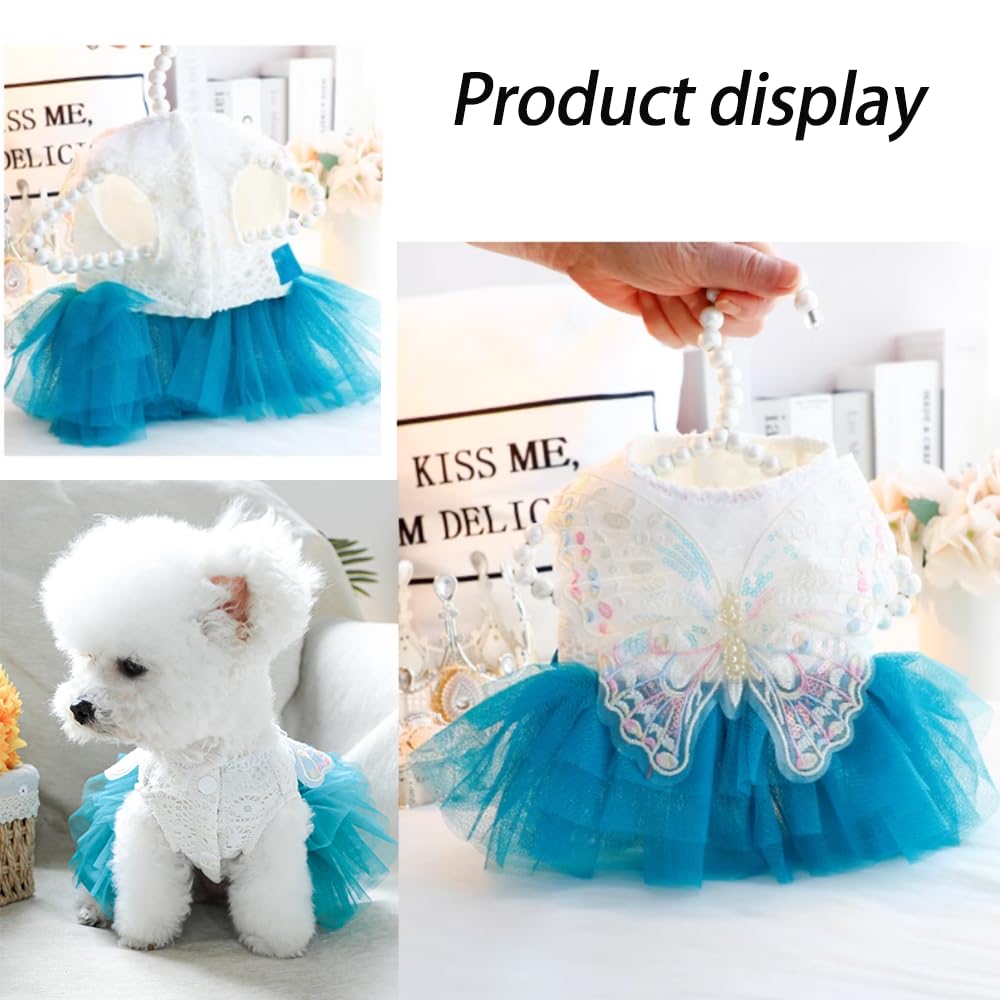 ANIAC blue-wing puppy dress with button closures for easy dressing.