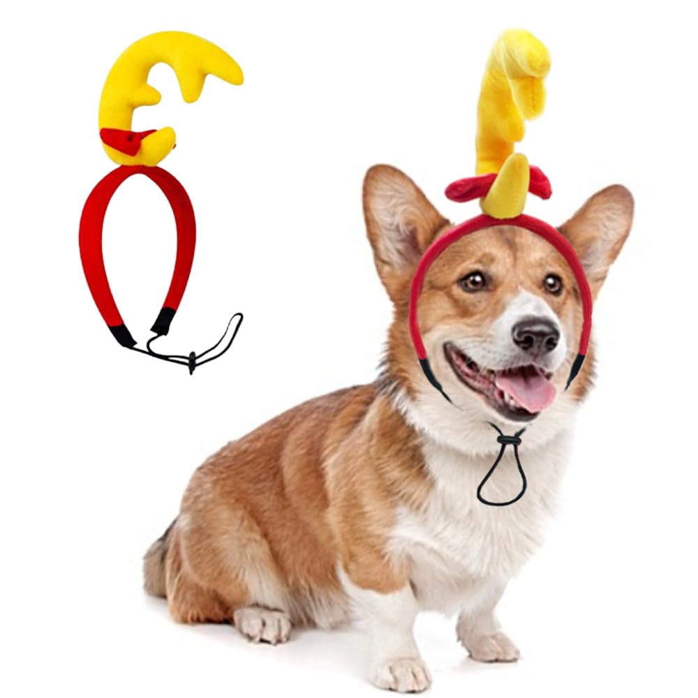 ANIAC dog antlers headband in yellow, front view, festive costume option