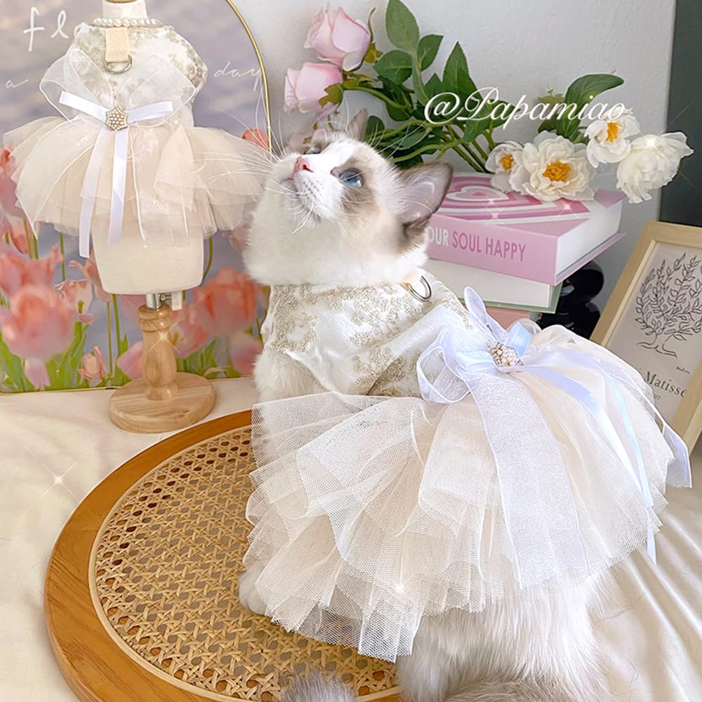 ANIAC dog wedding dress with leash ring for safe outdoor walks during celebrations.