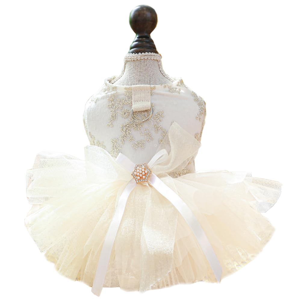 ANIAC embroidered dog dress Champagne XL for elegant wedding photos