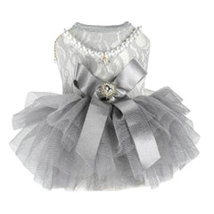 ANIAC gray dog dress with bow knot for weddings and photo moments.