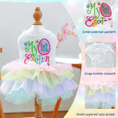 ANIAC Happy 1st Easter dress embroidery – 'My 1st Easter' in playful colors.