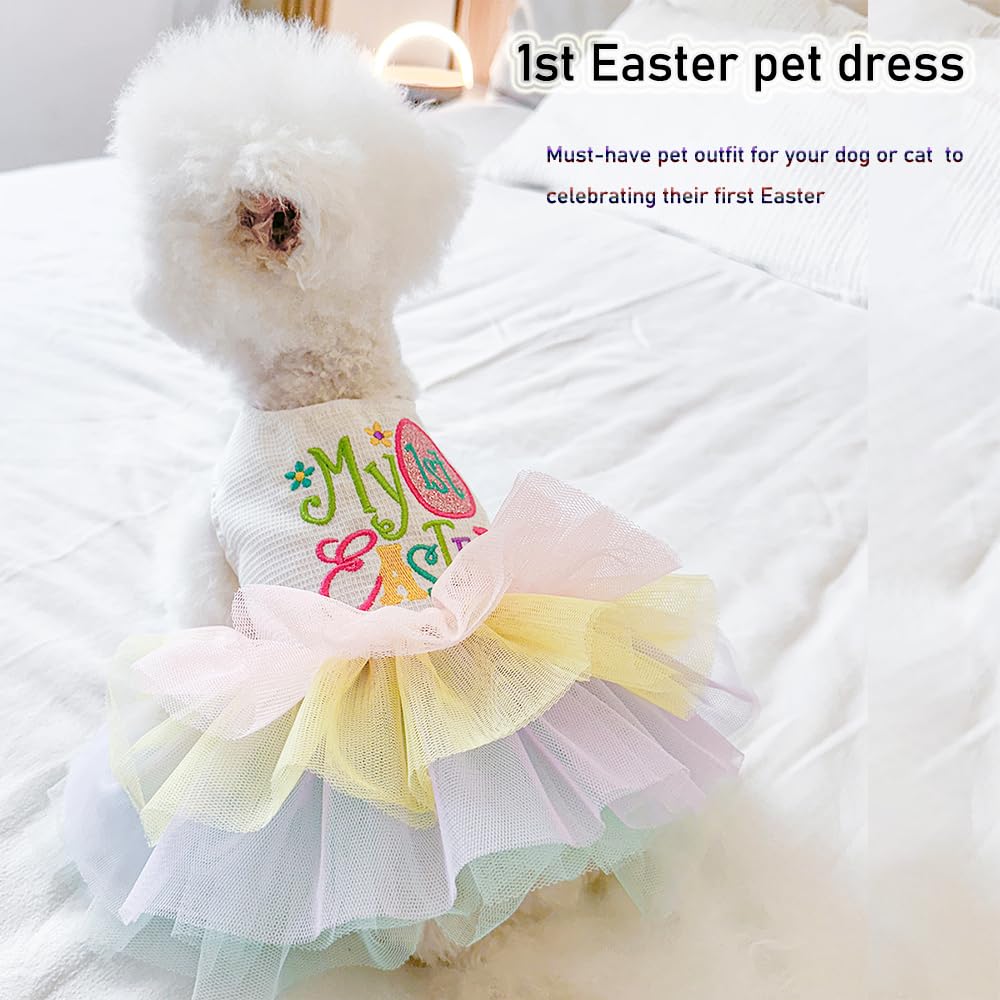 ANIAC Happy 1st Easter dress rainbow tutu – vibrant flare for Easter photos.