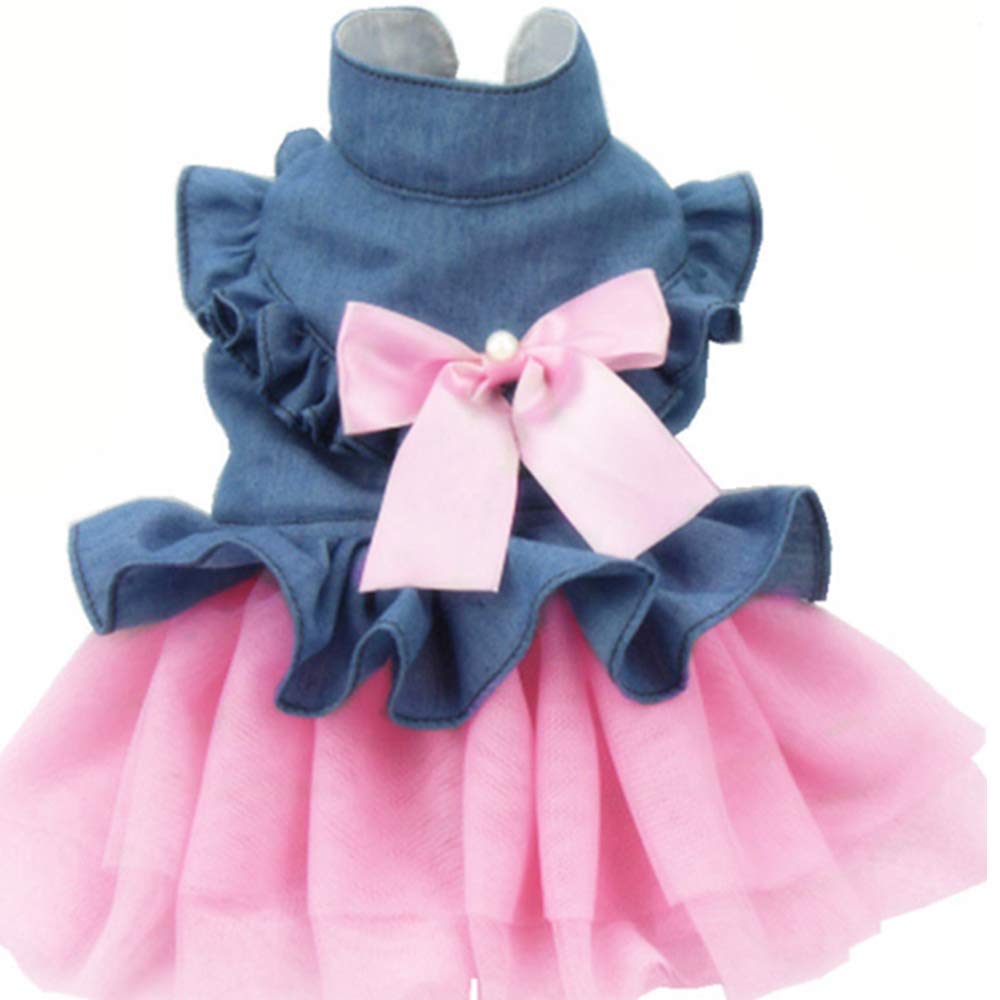 ANIAC pet denim dress with bow-knot on front for playful everyday wear