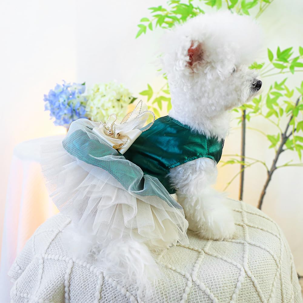 ANIAC Retro Dog Tulle Dress with leash ring feature makes walks easy and stylish