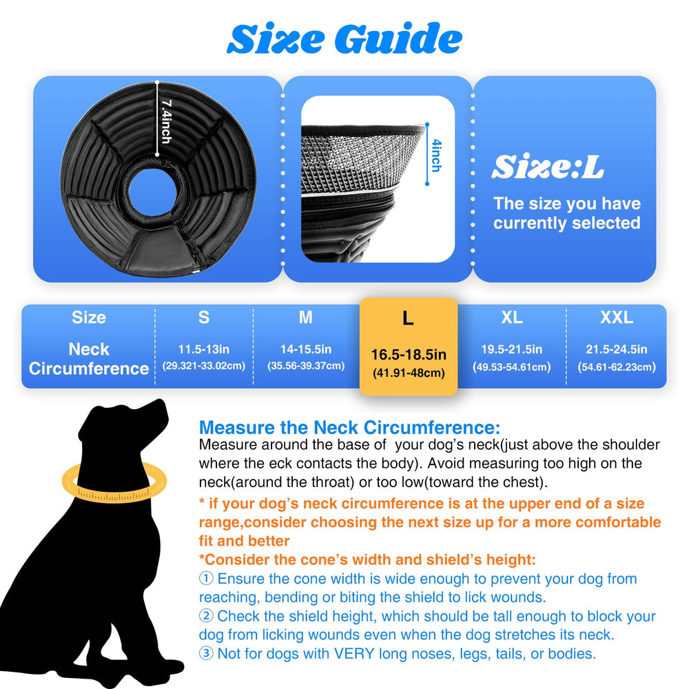 AnimaCure inflatable dog cone side profile emphasizes comfortable fit with wider vision.