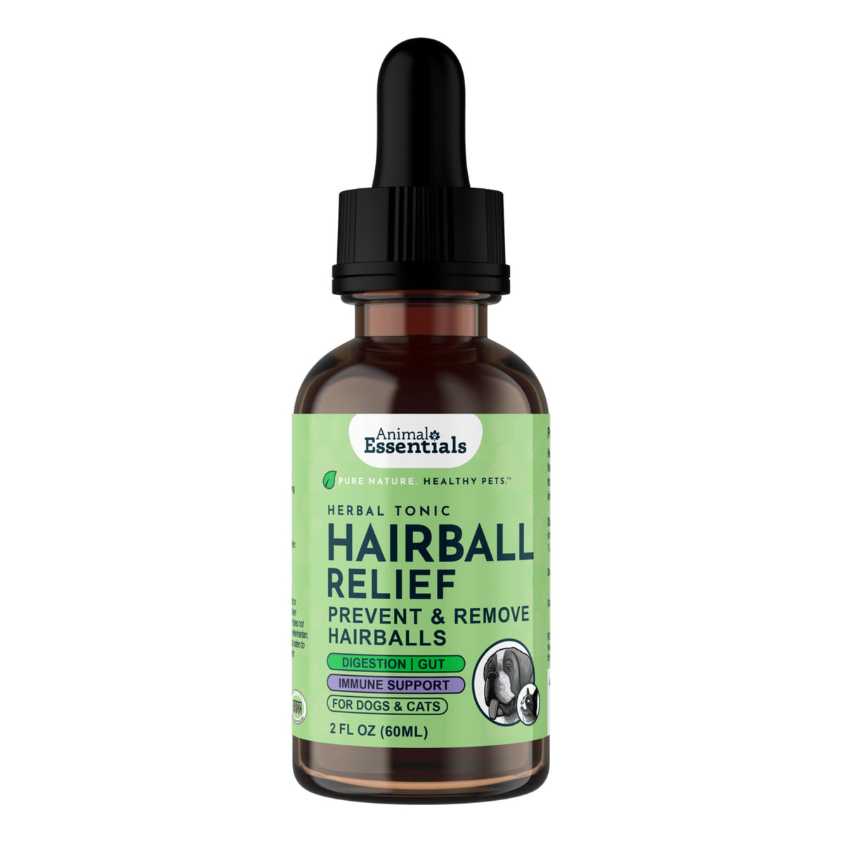 Animal Essentials Hairball Relief Formula bottle supports gentle hairball relief for pets.