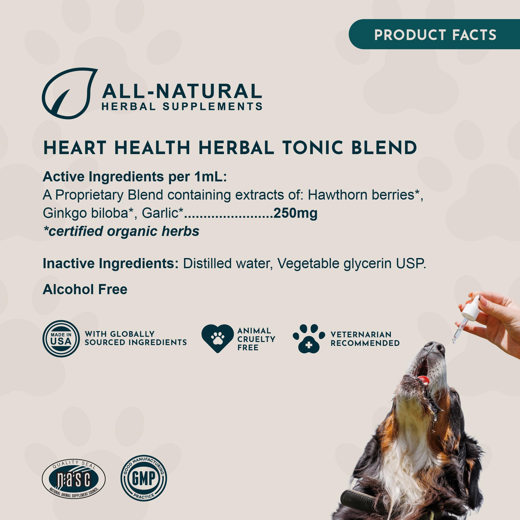 Animal Essentials Heart Health administration shot shows the graduated dropper.