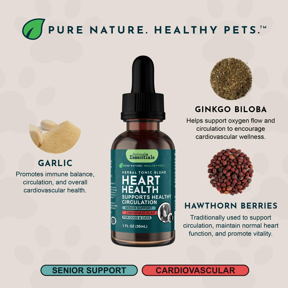 Animal Essentials Heart Health hawthorn-berries close-up highlights organic herbal blend.