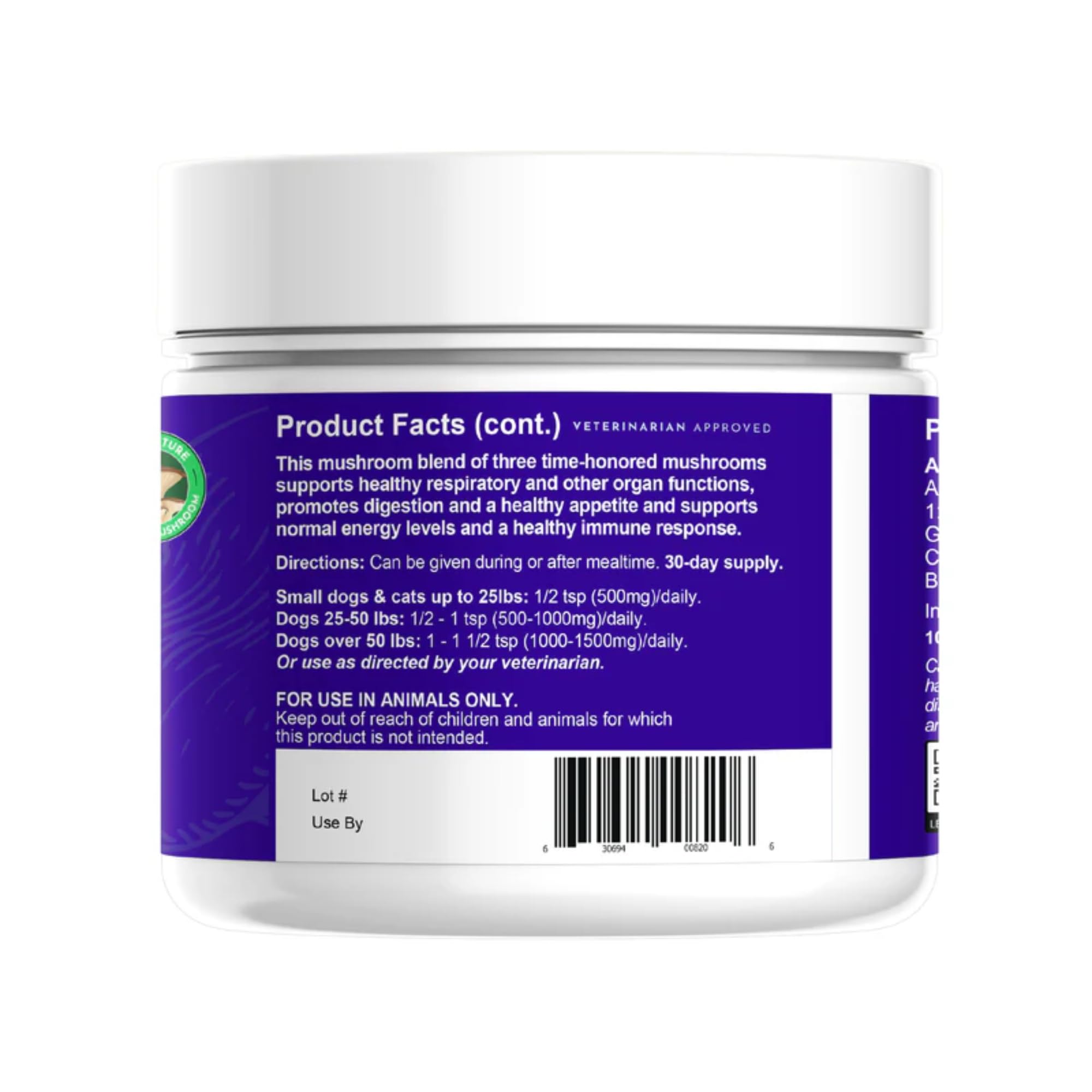 Animal Essentials Mushroom Defense powder serving dish blends into meals for consistent nutrition.