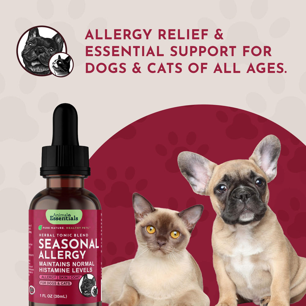 Animal Essentials sensitive-skin support scene suggests gentle herbal relief options.