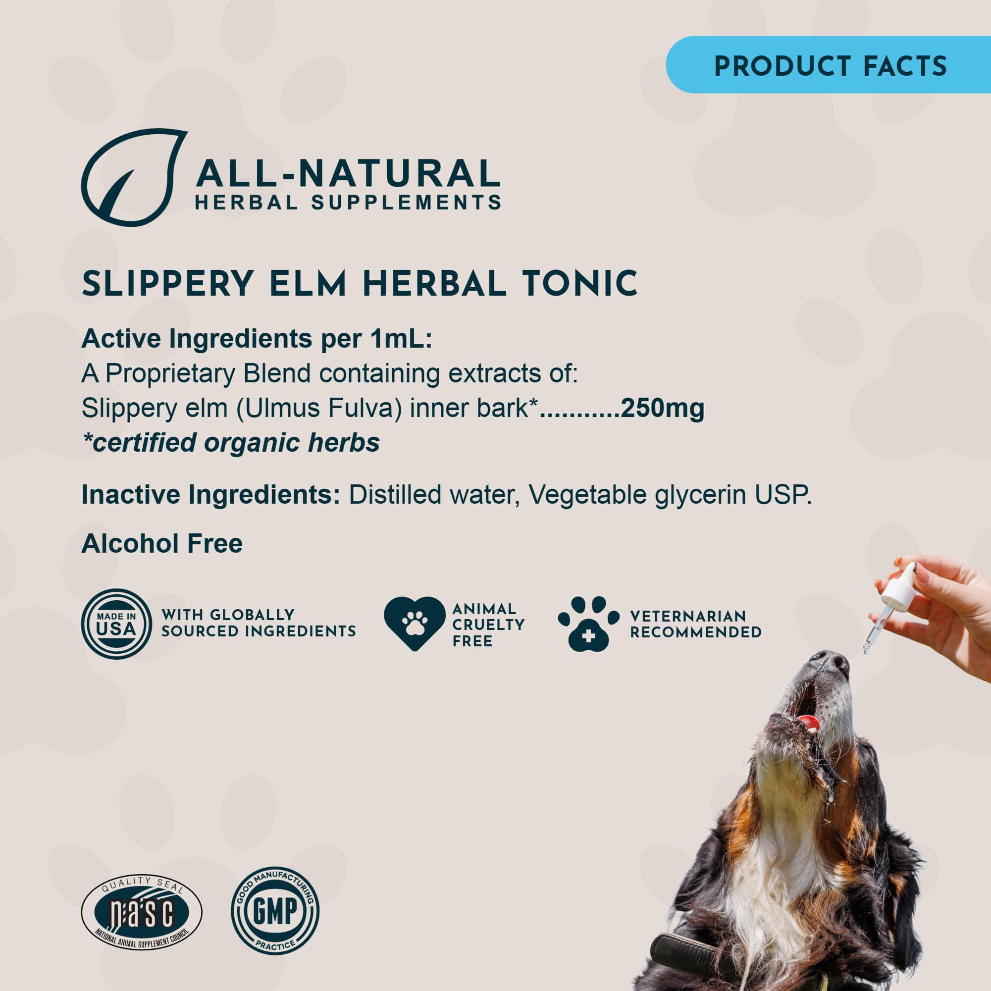 Animal Essentials Slippery Elm 2oz bottle suits home pet care
