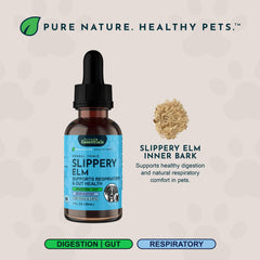 Animal Essentials Slippery Elm ingredients label shows organic herbs for gut health