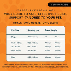 Animal Essentials Tinkle Tonic bottle emphasizes natural kidney and bladder health support for pets