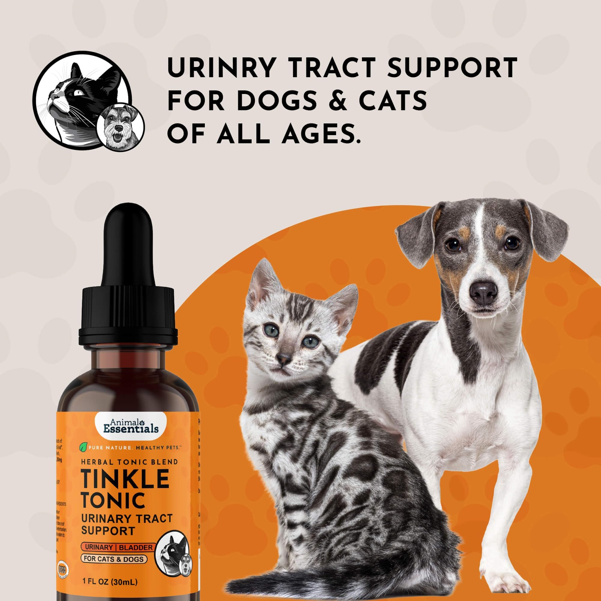 Animal Essentials Tinkle Tonic veterinarian-recommended badge image conveys trusted herbal care