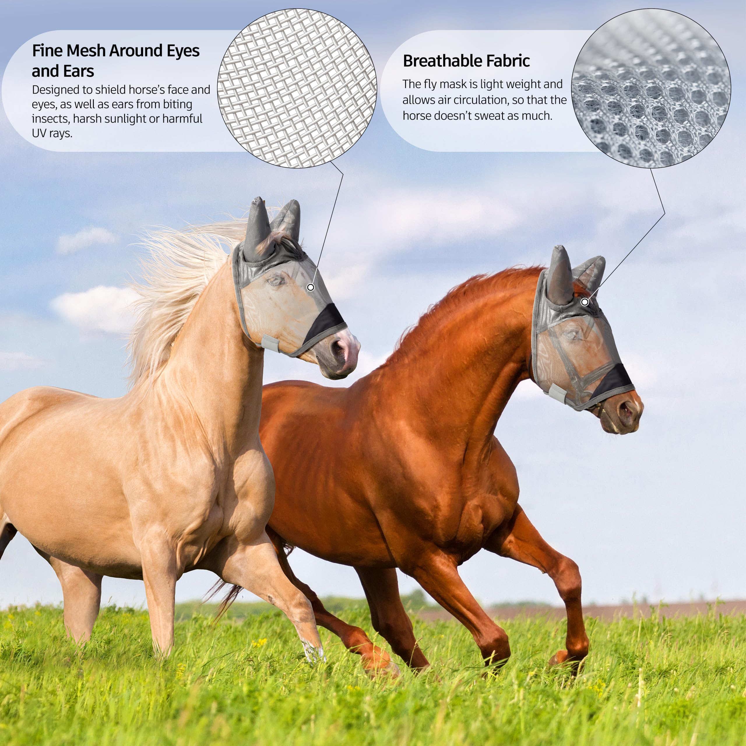Animal-Gifts horse fly mask gray XS lightweight design on horse head