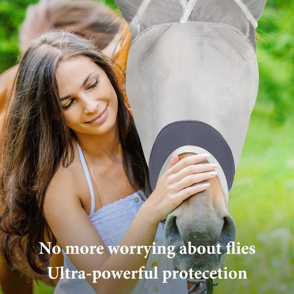 Animal-Gifts horse fly mask gray XS UV protection feature in use during ride