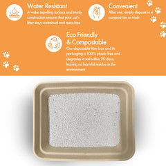 Animaru disposable litter box being disposed after use emphasizes easy, no-fuss cleanup.
