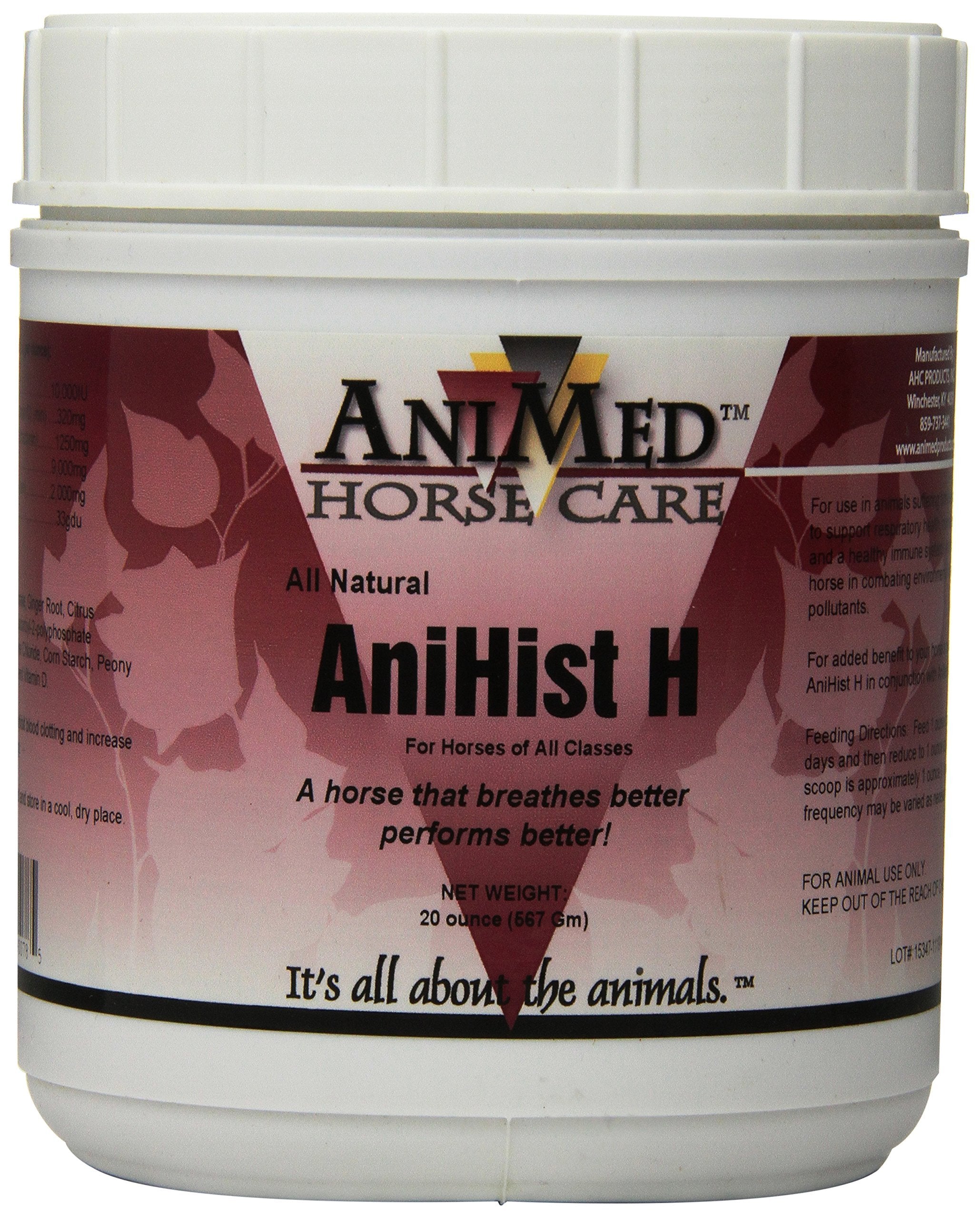 ANIMED AniMed Anihist-H powder bottle supports normal histamine levels in horses