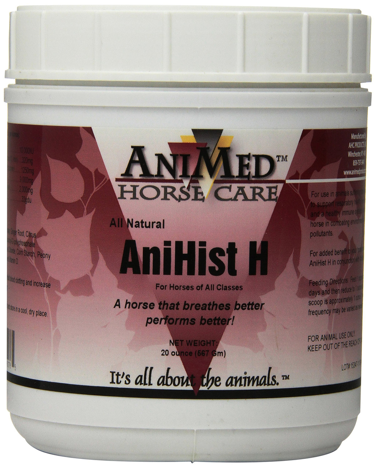 ANIMED AniMed Anihist-H powder bottle supports normal histamine levels in horses