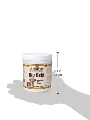 ANIMED Hip Help Powder packaging emphasizes joint support for dogs.