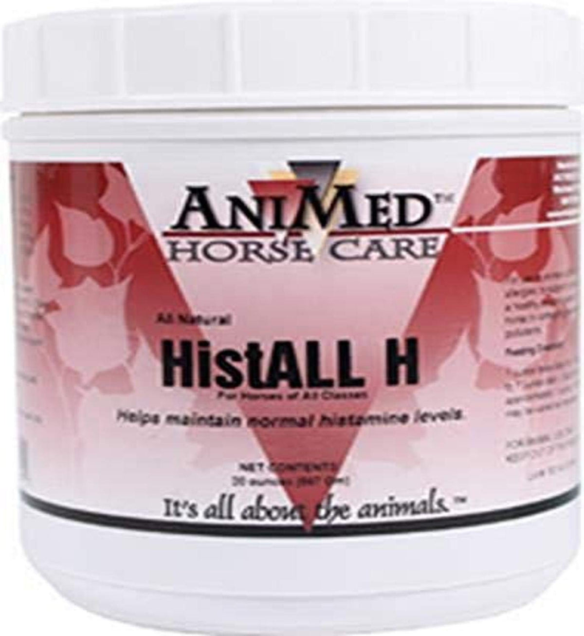 ANIMED Histall-H powder tub front suggests natural respiratory support for seasonal irritants.