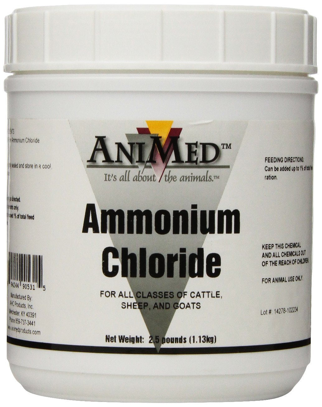 ANIMED ammonium chloride powder bag on shelf for livestock health support.