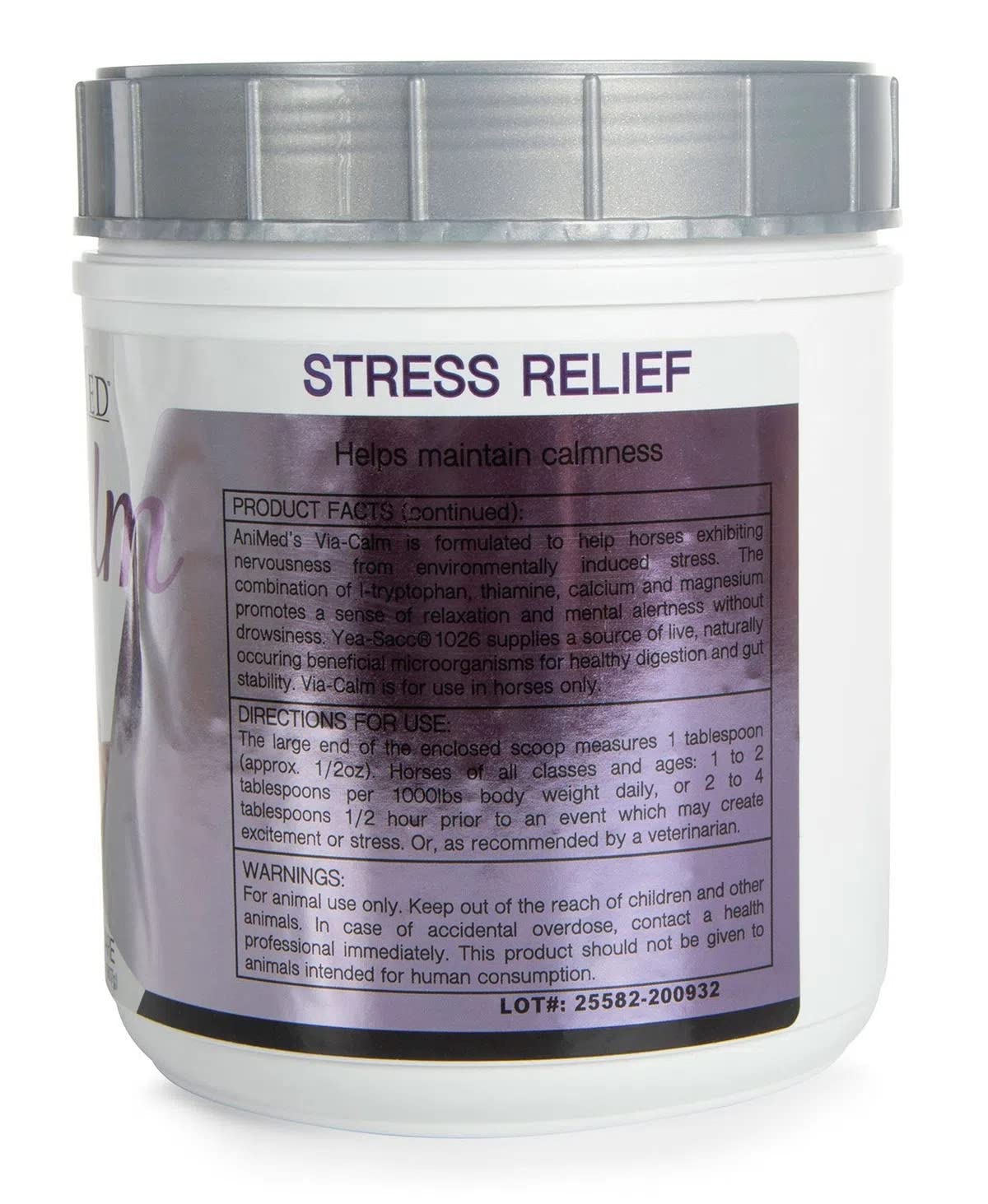 AniMed Vita-Calm container pictured on a stable shelf for daily use