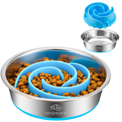 Animire 2-in-1 metal dog bowl front view shows dual feeding design.